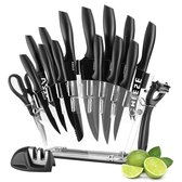 Ensemble de couteaux Eagle avec bloc - 17 pièces - Couteaux de cuisine de cuisine avec couteau de chef - Aiguiseur de couteaux et ciseaux de cuisine - Zwart