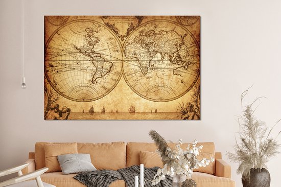 Décoration murale Métal - Peinture Aluminium - Carte du Wereldkaart - Antiquités - Vintage - 150x100 cm