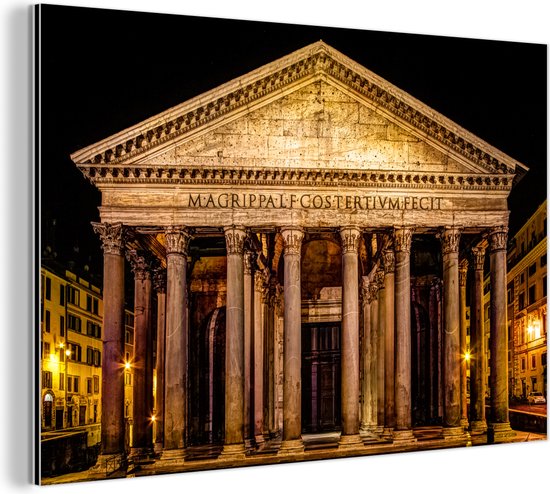 Wanddecoratie Metaal - Aluminium Schilderij Industrieel - Rome - Nacht - Pantheon - 60x40 cm - Dibond - Foto op aluminium - Industriële muurdecoratie - Voor de woonkamer/slaapkamer