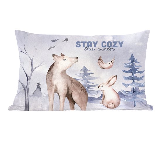 Sierkussens - Kussentjes Woonkamer - 60x40 cm - Winter - Wolf - Vogel - Konijn - Kerstversiering - Kerstdecoratie voor binnen - Woonkamer