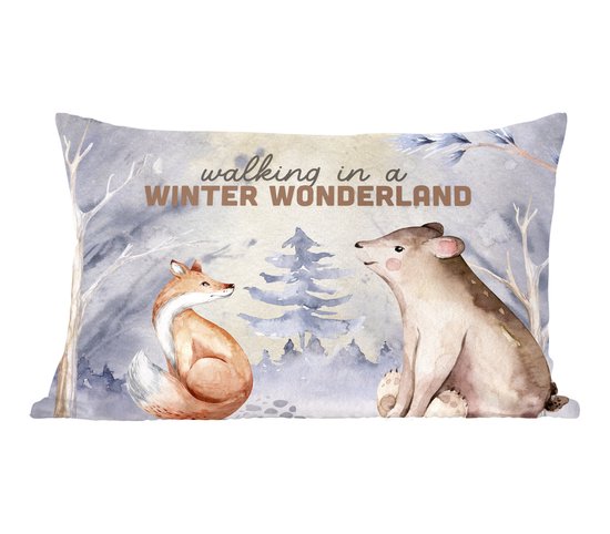 Sierkussens - Kussentjes Woonkamer - 60x40 cm - Winter - Vos - Beer - Sneeuw - Kerstversiering - Kerstdecoratie voor binnen - Woonkamer