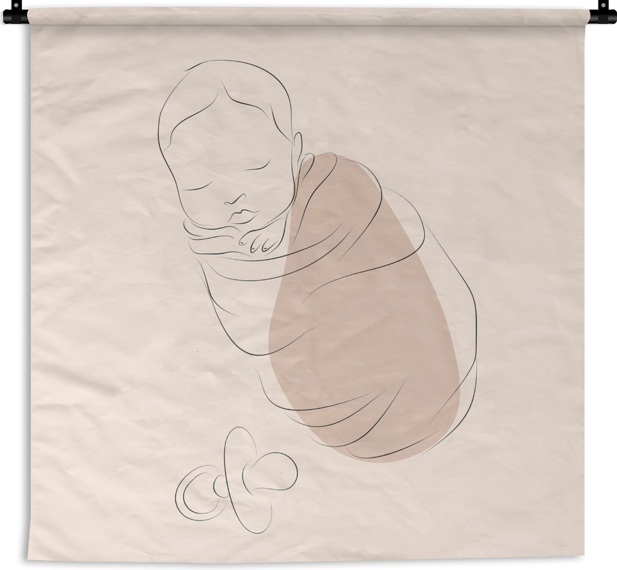Wandkleed - Wanddoek - Baby - Kind - Line art - 180x180 cm - Wandtapijt