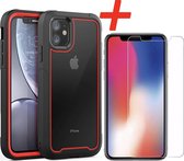 Backcover geschikt voor Apple iPhone 11 - Rood - Shockproof + Glas Protector