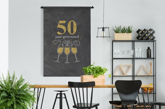 Tapisserie - Tissu mural - Mariage - 50 ans de mariage - Anniversaire - Proverbes - Citations - 120x180 cm - Tapisserie