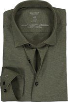 OLYMP Luxor 24/Seven modern fit overhemd - olijfgroen tricot - Strijkvriendelijk - Boordmaat: 43