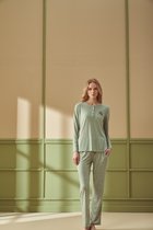 Pijadore - Grote Maten Dames Pyjama Set, Lange Mouwen, Groen - XXL