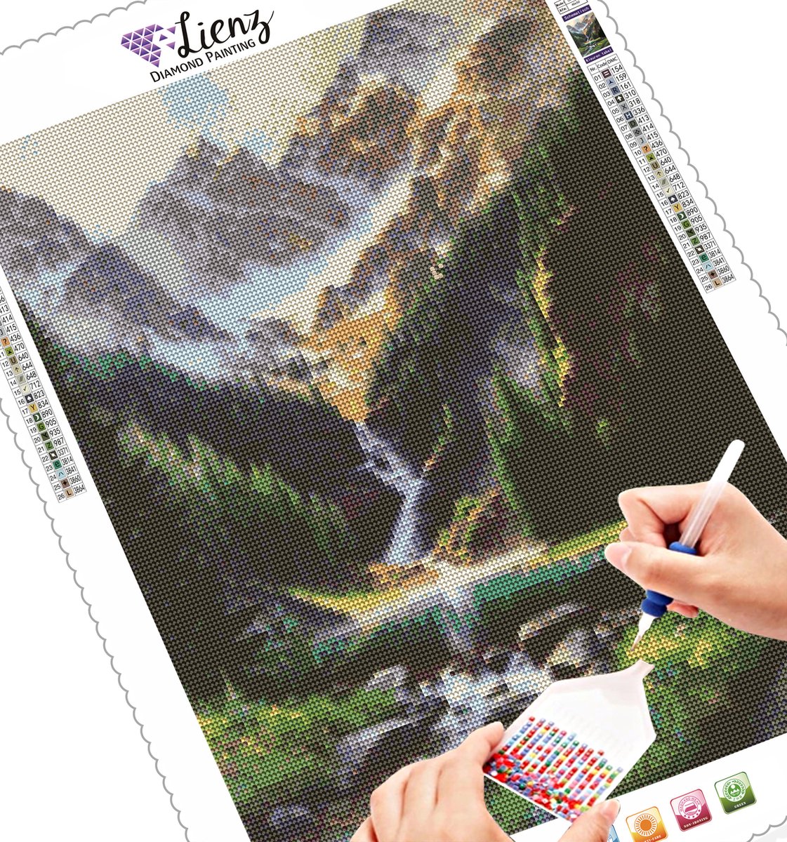 Lienz® Diamond Painting volwassenen 40x50cm – Rond – Landschap – Waterval - Pakket Volwassenen — afbeelding 3