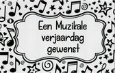 Van harte gefeliciteerd! Een muzikale verjaardag gewenst! Een mooie kaart met muzieknoten. Een dubbele wenskaart inclusief envelop en in folie verpakt.