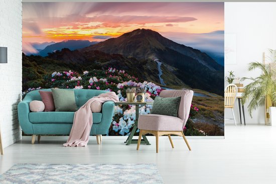 Champ de fleurs dans les montagnes au crépuscule 450x300 cm