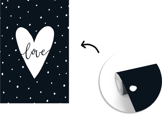 Fond d' écran - peinture murale Papier peint photo - illustration pour enfants d'un coeur avec des points et la citation d' amour - Largeur 225 cm x hauteur 350 cm