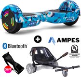 Hoverboard | Evercross | Bluetooth Speaker | Oxboard | Ampes | LED verlichting | Camouflage Blauw  + Hoverkart Zwart