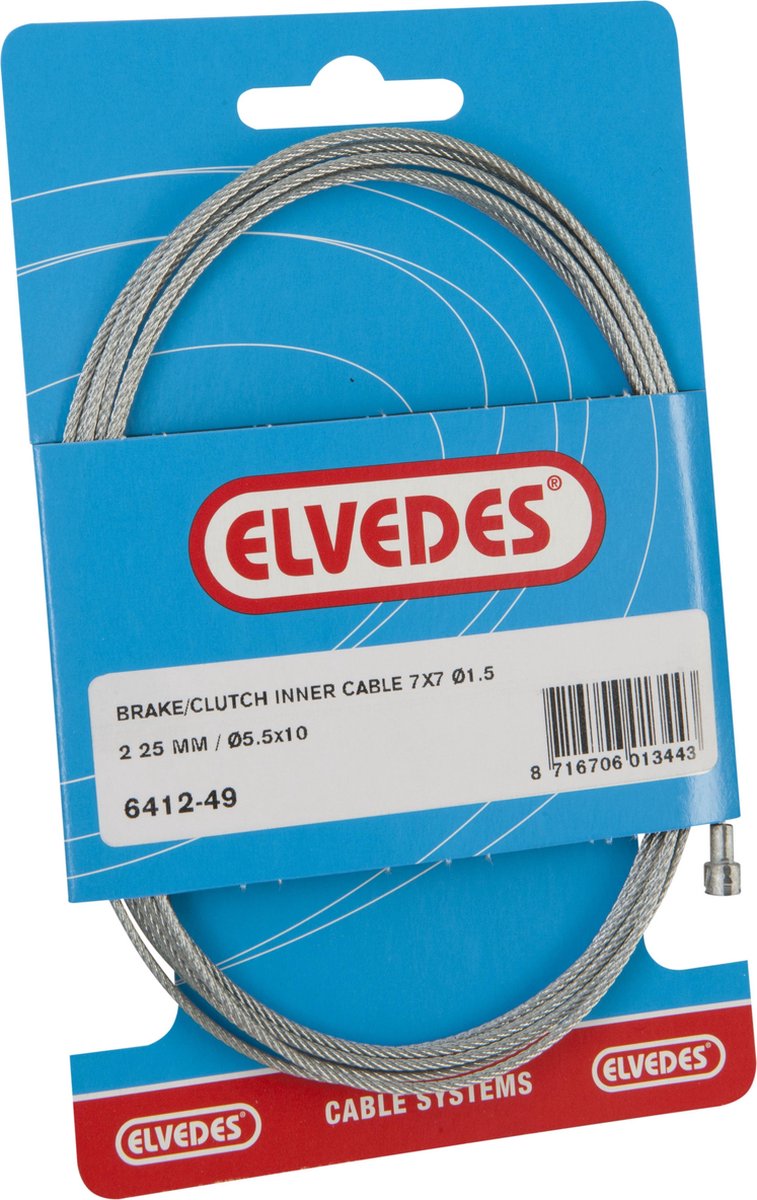Elvedes Koppeling binnenkabel 2250mm 7x7 draads verzinkt Ø1,5mm met V-nippel