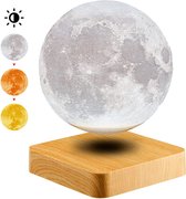 Kamyra® Zwevende Maanlamp - Sfeerverlichting Binnen - Tafellamp Slaapkamer en Woonkamer -  Houten Basis, 14 cm Diameter