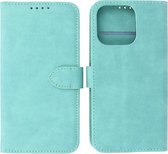 Étui pour iPhone 13 Pro - Étui portefeuille - Porte-cartes et languette magnétique - Simili cuir - Turquoise