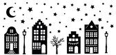 Mint11 - Herbruikbare raamstickers - Huisjes - Grachtenpandjes - Sinterklaas - Kerst - Zwart - raamdecoratie - stickers -