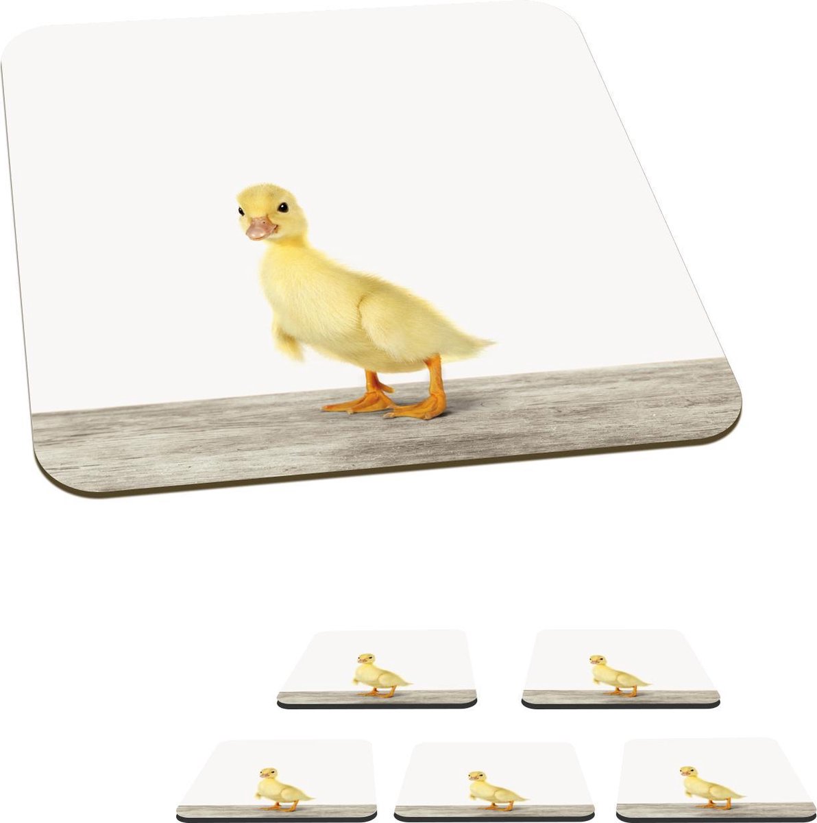Onderzetters voor glazen - Dieren - Geel - Eend - 10x10 cm - Glasonderzetters - 6 stuks