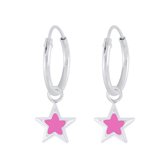 Joy|S - Zilveren ster bedel oorbellen - magenta roze - oorringen