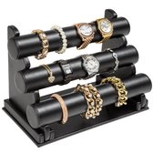 Decond® Sieradenhouder - Armbanden - Kettingen - Horloges - Juwelen - Sieraad Display - Hout - Kunstleer - Afneembare Beugels
