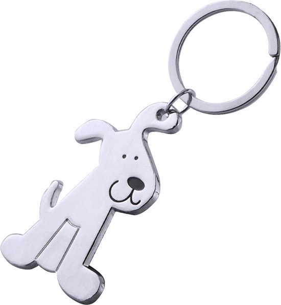Sleutelhanger tashanger zilverkleurig metalen hondje 6 cm