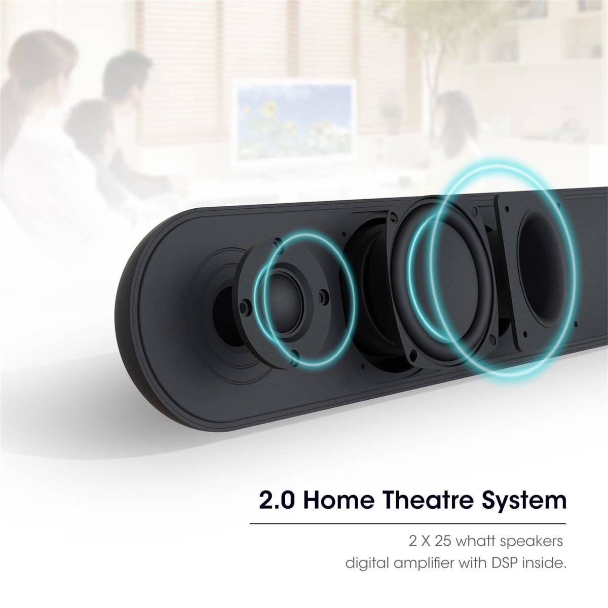 Afbeelding 3 van TV-soundbar met ingebouwde subwoofer Surround Sound, 60 W draadloze Bluetooth 5.0-apparaatstreaming, met afstandsbediening, AUX / RCA / USB / optische ingangsbeugel