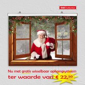 D&C Collection - poster - kerst poster - 60x45 cm - doorkijk - bruin venster kerstman met mus - winter poster - kerst decoratie- kerstinterieur - kerst wanddecoratie