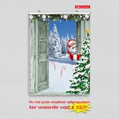 D&C Collection - kerst poster - 60x80 cm - doorkijk - open groene deuren besneeuwd bos met kerstman en kerstboom- winter poster - kerst decoratie