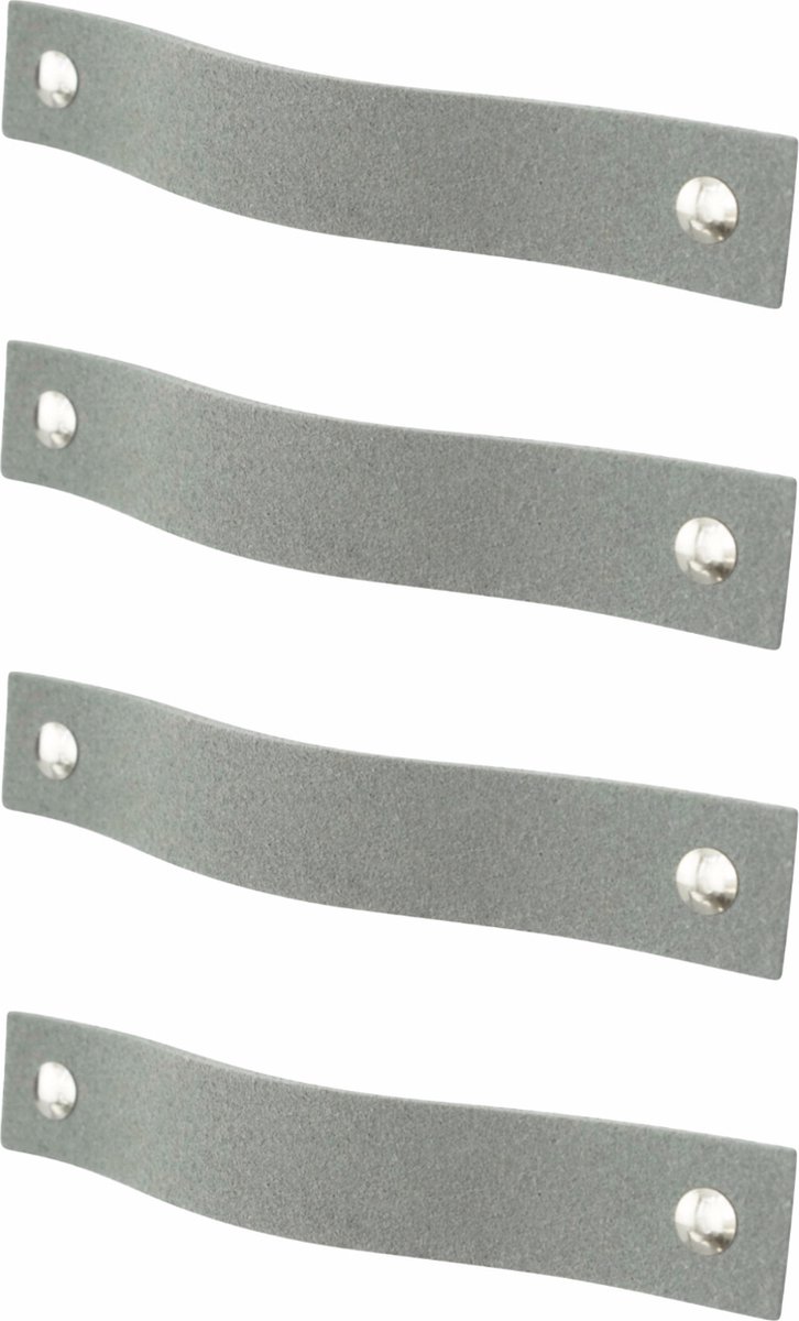 4x Leren handgrepen 'platte greep' - maat M (19 x 2,5 cm) - SUEDE GREY - incl. 3 kleuren schroefjes (handgreepjes - leren grepen - greepjes - leren lusjes)