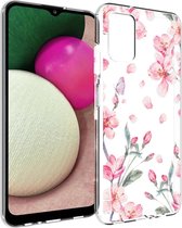 iMoshion Hoesje Geschikt voor Samsung Galaxy A03s Hoesje Siliconen - iMoshion Design hoesje - Roze / Transparant / Blossom Watercolor