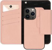 Selencia Hoesje Geschikt voor iPhone 13 Pro Hoesje Met Pasjeshouder - Selencia Surya 2-in-1 Uitneembare Vegan Lederen Bookcase - Roze