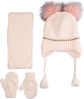 Kitti 3-Delig Winter Set | Muts met Fleecevoering - Sjaal - Handschoenen | 1-4 Jaar Meisjes | Lijn-01 (K2160-04)
