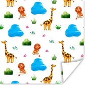 Poster Giraf - Leeuw - Jungle - Design - 100x100 cm XXL