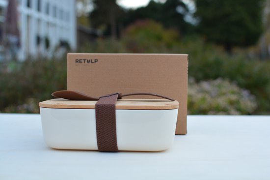 Retulp Lunchbox Off White - Lunchbox - Boîte à pain - Spork - Bamboe - Wit