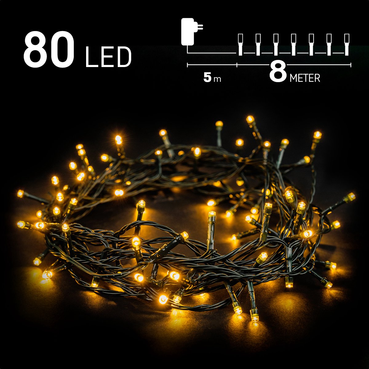 Bol.com Kerstverlichting buiten - 8 meter 80 LED - Warm Wit - Lichtsnoer - IP44 Stekker met timerfunctie - Kerstboomverlichting ... aanbieding