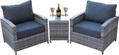 Garden Market Place Windsor luxe grijze poly rattan geweven duo set - 2 fauteuils en een bijzettafel