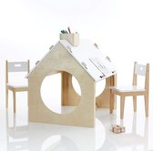 Beboonz Kindertafel Speeltafel - Speelhuis voor binnen met twee stoeltjes- klimtafel - krijtbord - houten kinderstoeltjes - omkeerbare werkbladen- speeltafel voor kinderen