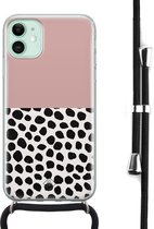 iPhone 11 hoesje met koord - Stippen roze | Apple iPhone 11 crossbody case | Zwart, Transparant | Gestipt