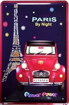 metalen wandbord Citroën 2CV Paris by night 15x21 cm