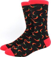 Sokken Heren - zwart - rood - leuke print peper - maat 40-45 - cadeau - voor hem