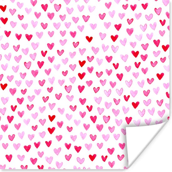 Poster Een illustratie van een kaart voor Valentijnsdag met hartjes - 30x30 cm