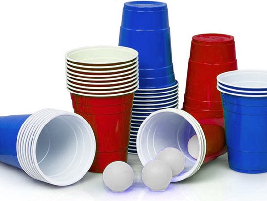 Beerpong - 50 stuk(s) Blue cups & Red cups Inc. 3 ballen - Beerpong Drankspel - Plastic bekers