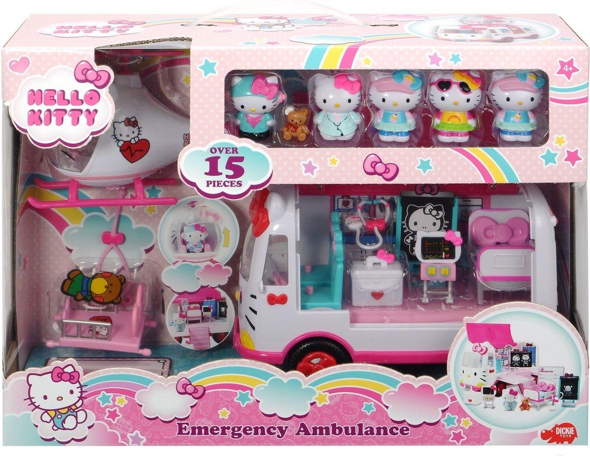 Hello Kitty Emergency Playset Met Ambulance En Helikopter 6 Figuren