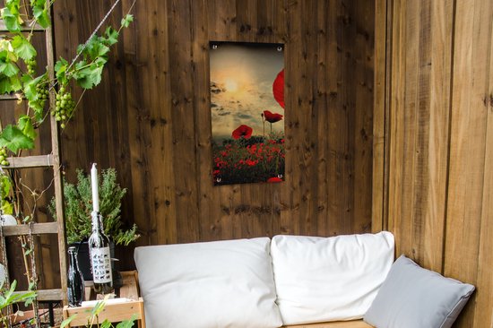 Poster jardin Coquelicots le soir - 40x80 cm - Décoration murale extérieur - Poster jardin - Toile jardin - Poster clôture - Tableau jardin