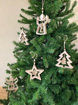 Kerstdecoratie 12 stuks XXL - 14x11x2 cm - hout kerstster - kerstversiering - kerstboom - gouden glitter kersthanger - set van 12 - kerst slinger set van 12 - houten kerst decorati