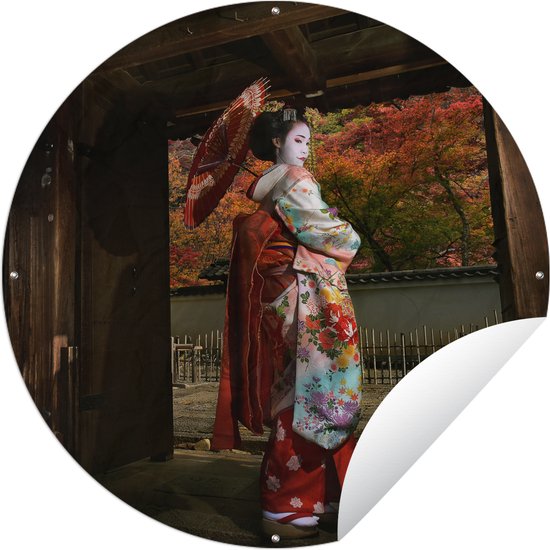 Tuincirkel Geisha bij Gion in Japan - 60x60 cm - Ronde Tuinposter - Buiten