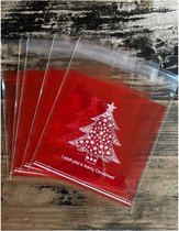 Inpakzakjes Klein – Kerst - Rood | I Wish You a Merry Christmas – Kerstboom | Traktatiezakjes - Uitdeelzakjes - Verjaardagzakjes - Feestzakjes - Inpakzakken | Traktatie - Kado - Le