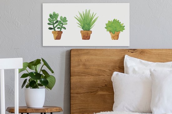 Toile Peinture Pot de Fleurs - Aquarelle - Plantes - 40x20 cm - Décoration murale