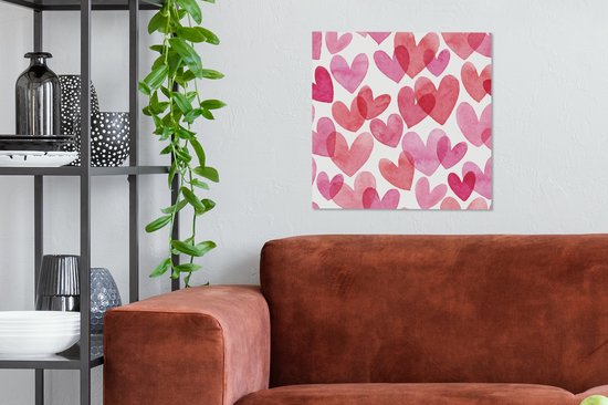 Une illustration avec des coeurs de toile aquarelle 50x50 cm - Tirage photo sur toile (Décoration murale salon / chambre)