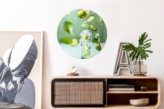 WallCircle - Cercle mural - Cercle mural - Mojito d'été sur fond vert - Aluminium - Dibond - 60x60 cm - Intérieur et Extérieur