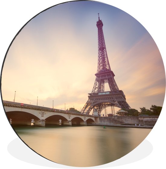WallCircle - Wandcirkel - Muurcirkel - Parijs - Eiffeltoren - Brug - Aluminium - Dibond - ⌀ 120 cm - Binnen en Buiten XXL