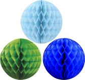 Kerstversiering set van 6x papieren kerstballen 10 cm groen lichtblauw en blauw - Kerst decoratie bollen/ballen